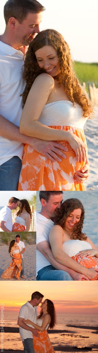 Pregnant couple on beach