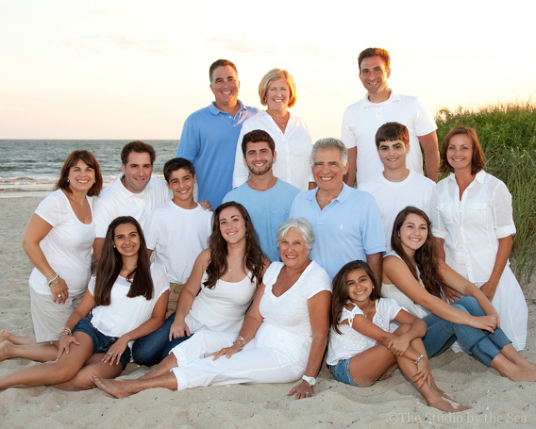 large family group photo on the beach