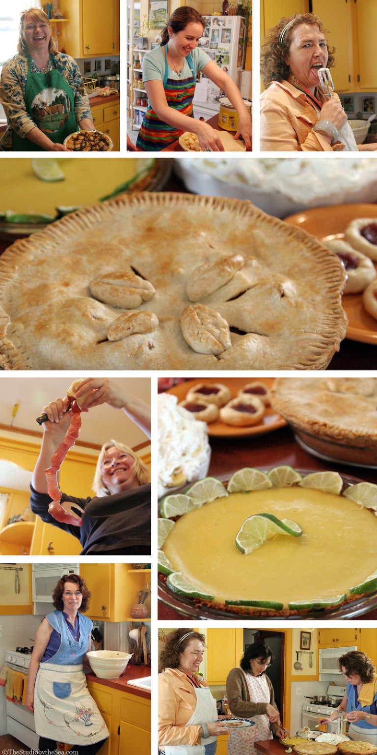collage of women making pies