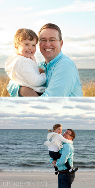 Dad and young daughter on beach