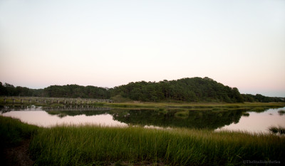 boardwalk and marsh at sunset