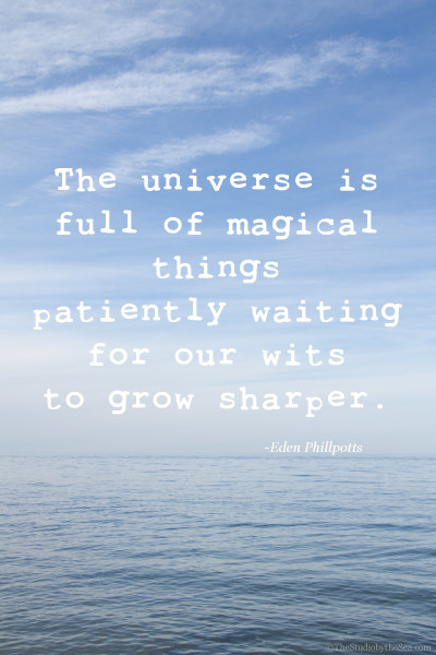 a quote about the magic of the universe on a photo of the sea