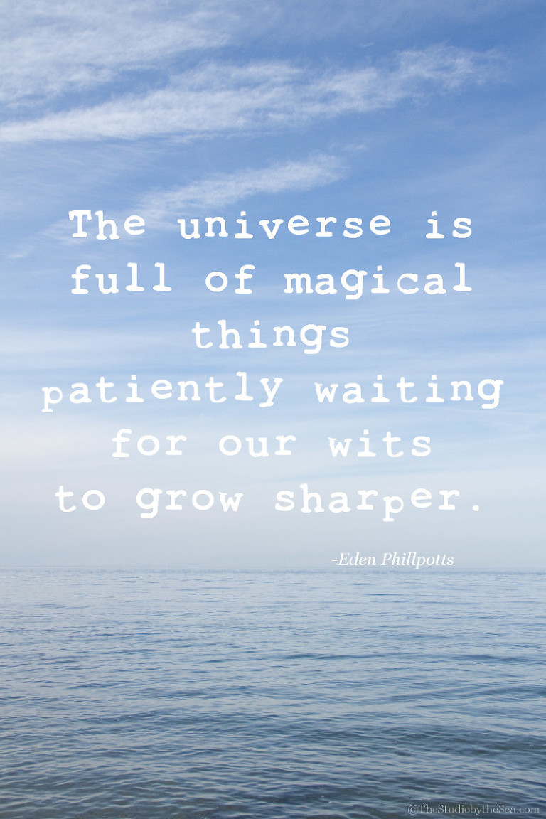 a quote about the magic of the universe on a photo of the sea