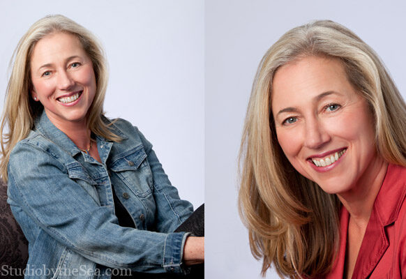 casual head shots of woman in studio