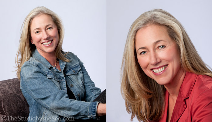 casual head shots of woman in studio