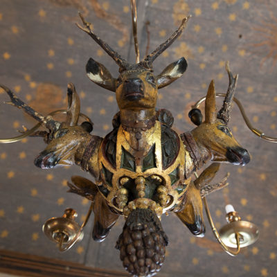 medieval wooden deer head chandelier