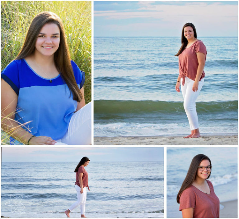 collage of senior girl in front of ocean